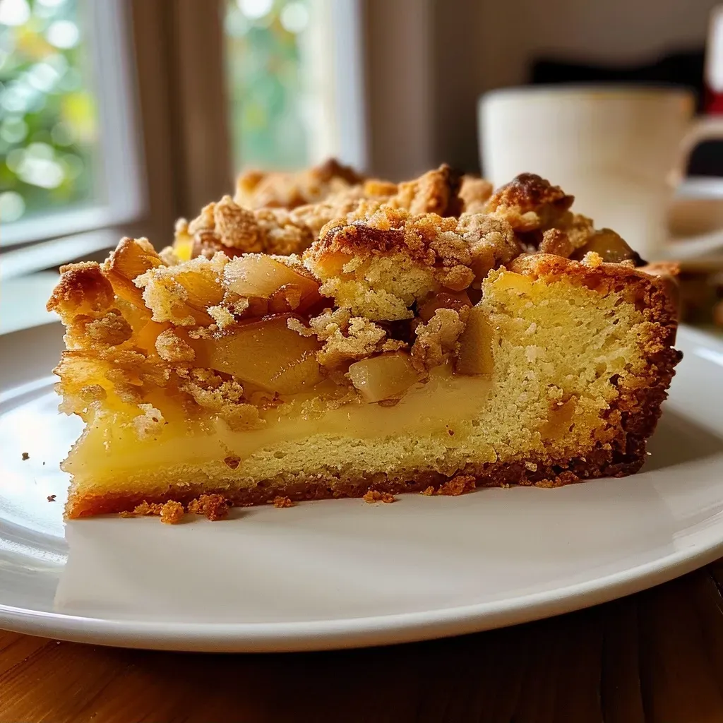 ['A close-up side view of a juicy Birnen Topfen Streusel dessert, highlighting its layers and texture.', 'Detailed side view of a delicious slice of Birnen Topfen Streusel, showcasing its pear filling and crumbly top.', 'Close-up image of Birnen Topfen Streusel, with emphasis on the golden-brown streusel and succulent pears.', 'A mouthwatering view of a slice of Birnen Topfen Streusel, revealing its creamy texture and fruit topping.']