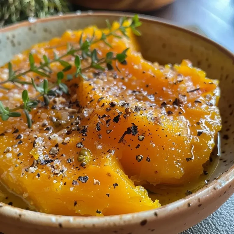 ['Creamy butternut squash puree in a bowl, side view, with a smooth texture.', 'Close-up of butternut squash puree showcasing its vibrant orange color.', 'Appetizing butternut squash puree served in a rustic bowl, garnished with fresh herbs.', 'Velvety butternut squash puree with a dollop of butter and seasoning visible.']