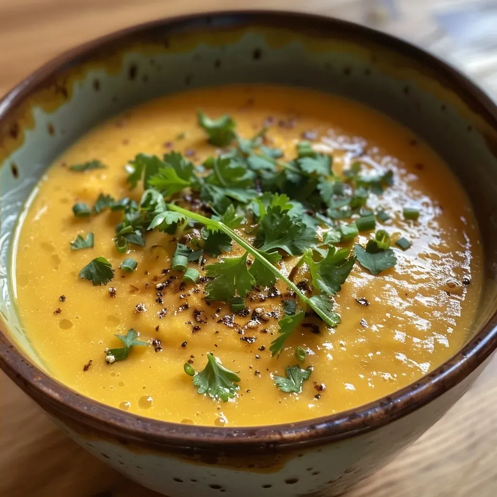A creamy butternut squash soup in a bowl with a smooth texture.