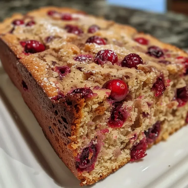 ['Close-up view of a sliced cranberry bread revealing juicy cranberries and a golden crust.', 'Side view of a moist cranberry bread loaf, showcasing vibrant red cranberries in the dough.', 'Freshly baked cranberry bread with a rich buttery texture and a sprinkle of sugar on top.', 'Detailed shot of cranberry bread, highlighting the ingredients and its soft, inviting crumb.']