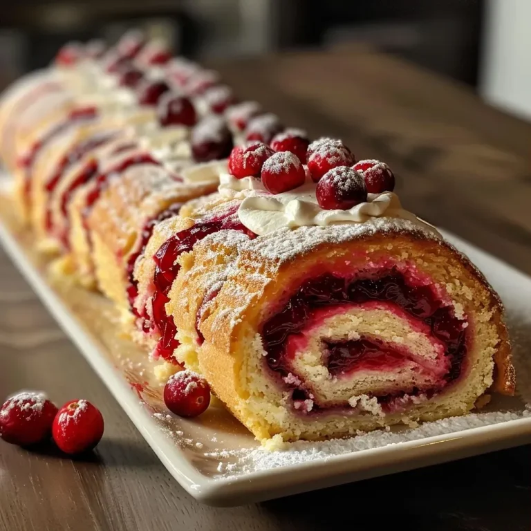 ['A close-up view of a sliced Cranberry Swiss Roll showcasing its layers.', 'Side view of a Cranberry Swiss Roll with visible cranberry filling and cream.', 'Detailed side angle of a fresh Cranberry Swiss Roll on a white plate.', 'Juicy Cranberry Swiss Roll with a smooth cream layer and garnished with orange zest.']