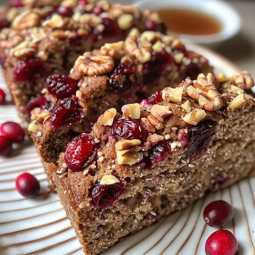 Close-up side view of a freshly baked cranberry walnut bread showcasing its textured crust and vibrant cranberries.