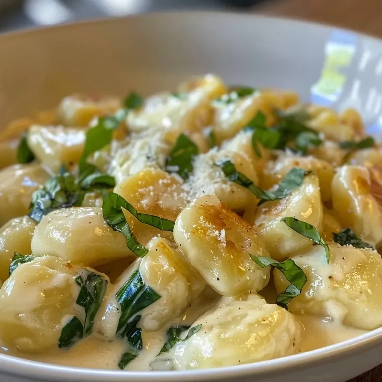 ['Close-up of creamy gnocchi with leeks and ham in a white sauce.', 'A side view of delicious gnocchi dish featuring leeks and creamy sauce.', 'Juicy gnocchi topped with sautéed leeks and a rich sauce.', 'A detailed view of creamy gnocchi mixed with chopped leeks and ham.']