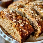 ['Close-up view of Dinkel-Hafer-Brot with pumpkin, showing a golden-brown crust and visible seeds.', 'Side view of a slice of Dinkel-Hafer-Brot mit Kürbis, highlighting its moist texture and chunks of pumpkin.', 'Detailed image of freshly baked Dinkel-Hafer-Brot with pumpkin, focusing on the crust and ingredients.', 'Juicy Dinkel-Hafer-Brot with pumpkin seeds and herbs, presented in a close-up angle.']