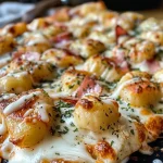['Close-up of Flammkuchen Gnocchi meal prep featuring vibrant vegetables and creamy sauce.', 'Side view of a serving of Flammkuchen Gnocchi with colorful ingredients including leeks and onions.', 'Juicy Flammkuchen Gnocchi meal prep in a bowl, showcasing gnocchi, sauce, and garnishes.', 'Delicious Flammkuchen Gnocchi dish, highlighting creamy texture and fresh vegetable toppings.']