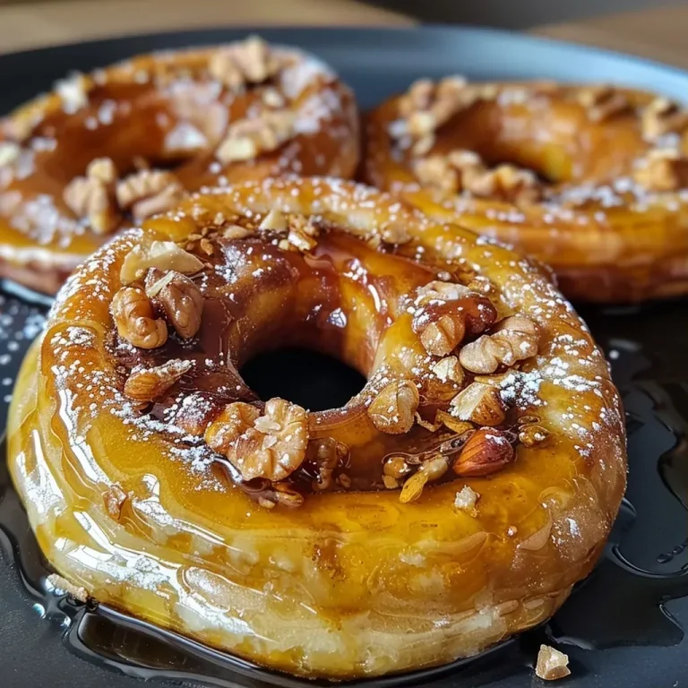 ['A close-up side view of baked pears drizzled with maple syrup and topped with spices.', 'Juicy baked pears with a shiny maple syrup glaze, garnished with walnuts and spices.', 'A detailed photo of baked pears prepared with maple syrup and aromatic spices.', 'Close-up view of warm baked pears served with a drizzle of maple syrup and a sprinkle of cinnamon.']