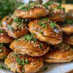 ['Close-up shot of baked porcini mushrooms served with a herb dip.', 'Side view of delicious breaded porcini mushrooms with a creamy herb sauce.', 'Juicy baked porcini mushrooms presented with a fresh herbal dip.', 'Detailed view of crispy baked mushrooms accompanied by a flavorful Kräuterdip.']