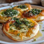 ['Close-up of filled pancakes with leeks and cheese, golden brown and garnished with herbs.', 'Side view of delicious leeks and cheese stuffed pancakes on a plate, with a creamy sauce.', 'Juicy gefüllte Pfannkuchen showcasing melted cheese and fresh leeks, beautifully plated.', 'Appetizing stuffed pancakes with a rich filling of Camembert and sautéed leeks.']
