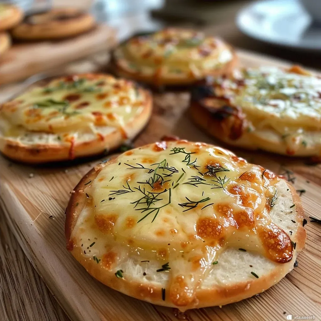 Close-up of filled pancakes with leeks and cheese, golden brown and garnished with herbs.