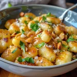 ['Close-up of gnocchi dish with pears and dried figs.', 'Side view of gnocchi topped with slices of pear and dried figs.', 'Detailed image of gnocchi served with pear and fig garnish.', 'Gnocchi dish featuring pears, dried figs, and walnuts.']