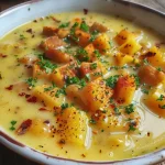 ['Close-up view of creamy Goldene Pastinakensuppe in a bowl with garnishes.', 'Side view of a bowl filled with golden parsnip soup with visible toppings.', 'Detailed close-up of Goldene Pastinakensuppe showcasing the smooth texture and ingredients.', 'Rich and creamy parsnip soup served in a bowl, highlighting its inviting color.']