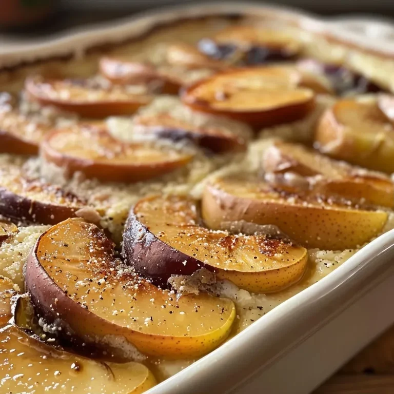['Close-up side view of gratins featuring pears and figs topped with hazelnut cream.', 'A richly baked gratin with caramelized pears and figs, seen from the side.', 'Delicious gratin dish showcasing slices of pear and fig with a creamy hazelnut layer.', 'Golden-brown gratins made with pears and figs, presented in a rustic dish.']