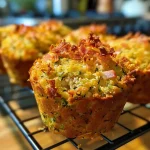 ['Close-up of freshly baked Grünkohl muffins, showcasing their green texture and golden tops.', 'Side view of juicy Grünkohl muffins with a crispy exterior and green kale visible.', 'A plate of Grünkohl muffins highlighting their moist appearance and sprinkled pine nuts on top.', 'Detailed shot of Grünkohl muffins revealing the ingredients like kale and feta inside.']
