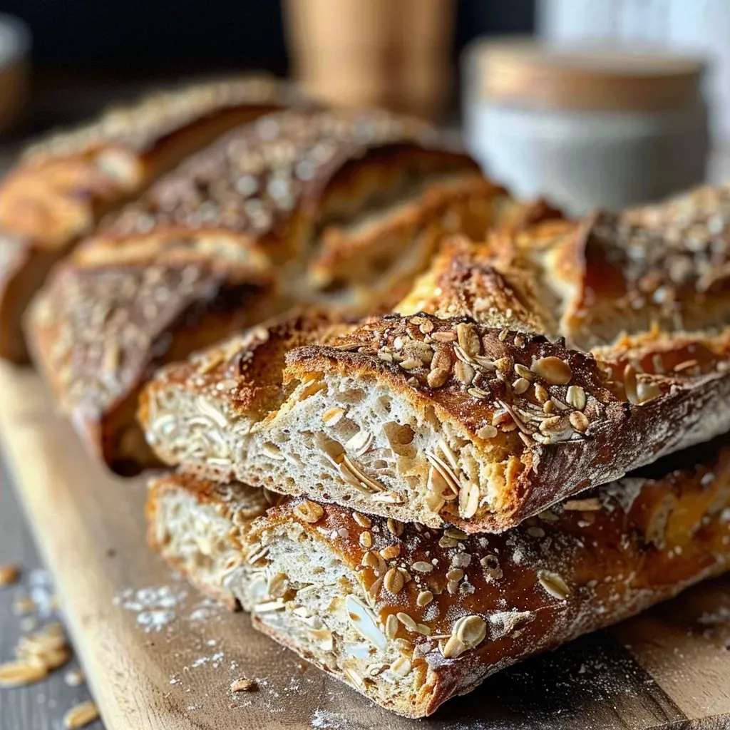 ['Close-up of Haferflockenbrot mit Quark showing a textured, moist loaf.', 'Side view of a golden-brown Haferflockenbrot with visible oats and quark.', 'Juicy slice of Haferflockenbrot mit Quark highlighting its fluffy interior.', 'Freshly baked Haferflockenbrot with a crispy crust and soft filling.']