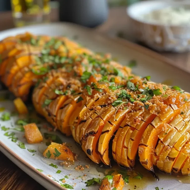['Close-up view of a sliced Hasselback Butternut squash topped with walnut gremolata.', 'Side view of a roasted Butternut squash, with visible cuts and a sprinkle of nuts and herbs.', 'Juicy Hasselback Butternut squash drizzled with a vibrant walnut mixture.', 'Detailed shot of a perfectly cooked Butternut squash, showcasing its texture and toppings.']