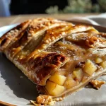 ['A close-up side view of Herbstlicher Zwetschgen Apfel Strudel showcasing juicy plums, apples, and grapes.', 'Side view of a freshly baked Zwetschgen Apfel Strudel with visible layers of fruit and a golden crust.', 'Detailed image of Herbstlicher Strudel filled with plums, apples, and grapes, highlighting its flaky texture.', 'Close-up of a slice of fruit strudel, showing juicy fillings and a crispy pastry shell.']