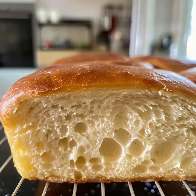 ['Close-up view of soft, golden-brown Hokkaido milk bread loaf on a wooden cutting board.', 'Side view of freshly baked, fluffy Japanese milk bread with a light texture and soft crust.', 'Juicy slice of Hokkaido milk bread revealing its airy interior and creamy color.', 'Deliciously soft Japanese Milchbrot displayed on a rustic table with baking ingredients nearby.']