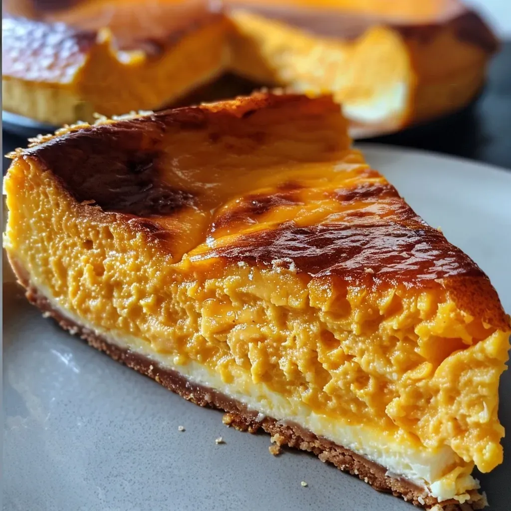 ['Close-up of a slice of cottage cheese pumpkin pie on a plate, showcasing a creamy filling.', 'Side view of a delicious cottage cheese pumpkin pie slice with a smooth texture and golden crust.', 'Juicy pumpkin pie slice made with cottage cheese, featuring a lightly browned crust and creamy center.', 'A tempting slice of cottage cheese pumpkin pie, served with whipped cream on top, highlighting its rich color.']