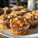 ['Close-up side view of Karamell-Nuss-Muffins with a glossy caramel topping and walnut garnish.', 'A delicious, side-profile shot of Karamell-Nuss-Muffins showcasing rich caramel and walnut chunks.', 'Juicy Karamell-Nuss-Muffins captured from the side, highlighting their moist texture and caramel drizzle.', 'Side view of freshly baked Karamell-Nuss-Muffins topped with walnuts and caramel, emphasizing their deliciousness.']