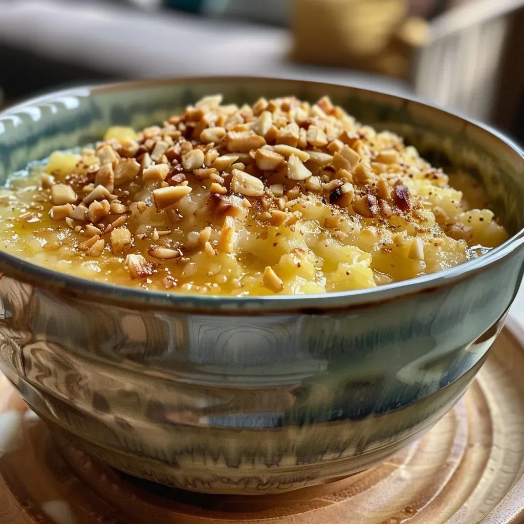 ['A close-up view of spicy carrot cake porridge in a bowl with toppings.', 'Side angle of a creamy porridge featuring shredded carrots and spices.', 'A delicious bowl of carrot cake porridge, displaying vibrant colors and textures.', 'A detailed shot of warm carrot cake porridge, highlighting its ingredients and creaminess.']
