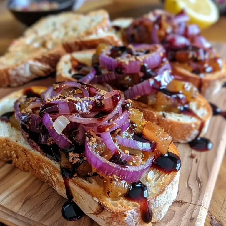 ['Close-up of cheesy toasts topped with caramelized onions and a drizzle of balsamic glaze.', 'Side view of golden-brown cheesy toasts garnished with caramelized onions.', 'Juicy cheesy toast with a rich layer of caramelized balsamic onions.', 'Deliciously melted cheese toasts with glistening caramelized onions on top.']
