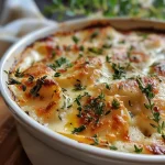 ['A close-up side view of a baked Knollensellerie Gratin, showcasing a golden crust and creamy layers.', 'Side angle view of a deliciously baked Knollensellerie Gratin, highlighting its crispy topping and rich filling.', 'Close-up image displaying a slice of Knollensellerie Gratin, with melted cheese and herbs visible on top.', 'Detailed side view of Knollensellerie Gratin, showing its bubbling surface and hearty vegetables.']