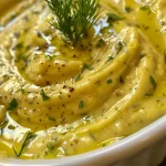 ['Close-up view of creamy green tahini dressing in a small bowl.', 'Side view of a vibrant green dressing made with herbs and tahini.', 'Thick, textured herbal dressing captured in a glass jar on a wooden table.', 'Freshly made green goddess tahini dressing with visible herbs and spices.']