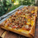 ['Close-up of creamy Kürbis-Aufstrich spread on whole grain bread.', 'Side view of a vibrant orange Kürbis dip with garnishes on toast.', 'Thick, textured pumpkin spread displayed on rustic bread slices.', 'Savory Kürbis-Aufstrich with visible spices and nuts on artisanal bread.']