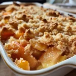 ['Close-up view of a golden Kürbis Crumble with a crumbly topping.', 'Side view of a warm Kürbis Crumble in a baking dish, highlighting its texture.', 'Juicy pumpkin crumble with a crispy topping, presented appetizingly.', 'Delicious Kürbis Crumble topped with a layer of golden, crunchy crumbs.']