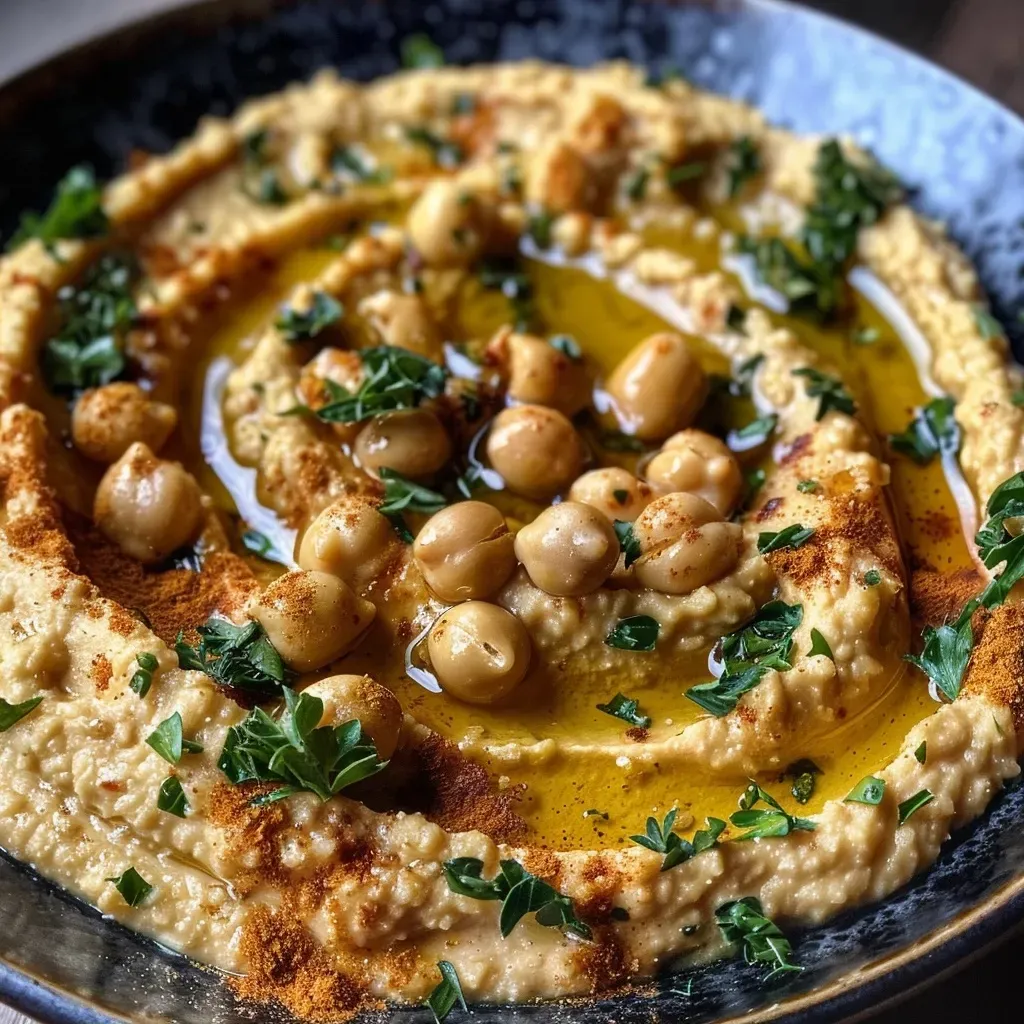 ['A vibrant bowl of Kürbis-Hummus garnished with pumpkin seeds and chili flakes.', 'Close-up view of creamy Kürbis-Hummus with a sprinkle of spices and a drizzle of olive oil.', 'Hokkaido Kürbis Hummus served in a rustic bowl, showcasing its rich orange color and texture.', 'Side view of delicious Kürbis-Hummus with visible ingredients like garlic and lemon zest.']