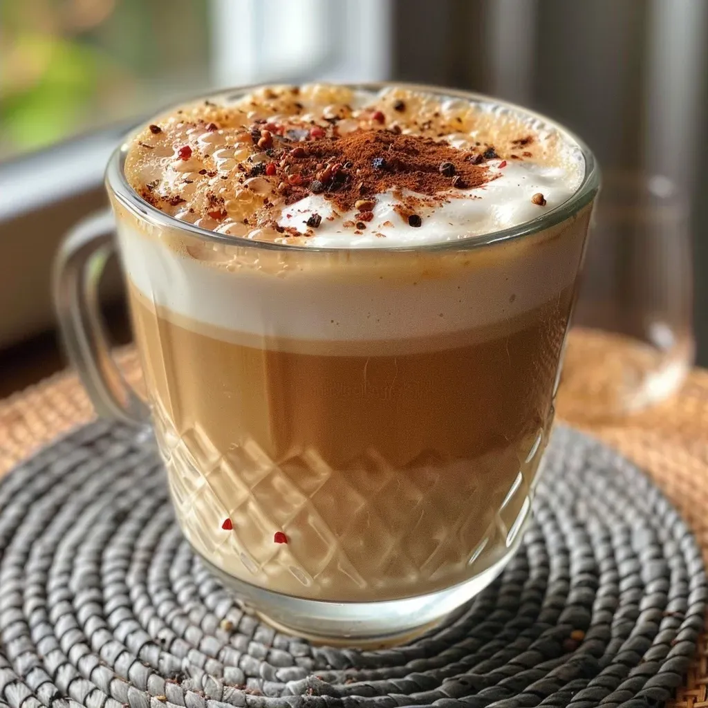 ['A close-up of a Kürbis Latte in a clear glass, showing a creamy texture topped with whipped cream and cinnamon.', 'Side view of a Kürbis Latte with a rich orange color, garnished with whipped cream and cinnamon sticks.', 'A detailed shot of a Kürbis Latte showcasing its foam art, with spices sprinkled on top.', 'A close view of a Kürbis Latte in a decorative mug, featuring a swirl of whipped cream and a dusting of cinnamon.']