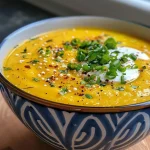 ['A close-up view of a creamy Kürbis Quitten Suppe in a bowl, garnished with herbs.', 'A beautifully presented Kürbis Quitten Suppe, showcasing vibrant orange and yellow hues.', 'A side view of a steaming bowl of Kürbis Quitten Suppe, highlighting its rich texture.', 'An inviting bowl of Kürbis Quitten Suppe, emphasizing its fresh and hearty ingredients.']