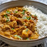 ['Close-up view of a juicy lamb plum curry in a bowl, garnished with fresh herbs.', 'Appetizing side view of a vibrant lamb curry dish with plums, served in a rustic plate.', 'Delicious lamb plum curry showcasing tender meat and rich sauce, presented in a deep dish.', 'Colorful and aromatic lamb curry featuring plums, captured in a warm, inviting setting.']