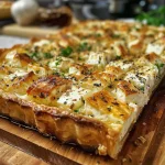 ['A delicious slice of Lauch Feta Tarte with a golden crust and green leeks visible.', 'Close-up view of Lauch Feta Tarte showcasing its flaky pastry and creamy filling.', 'Side view of a Lauch Feta Tarte, highlighting the layers of leeks and feta cheese.', 'A freshly baked Lauch Feta Tarte slice on a plate, with herbs sprinkled on top.']