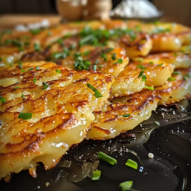 ['Close-up view of a golden-brown Lauch-Pfannkuchen topped with herbs.', 'Side angle of a delicious Lauch-Pfannkuchen with a creamy herb sauce.', 'Juicy Lauch-Pfannkuchen served on a plate, garnished with fresh herbs.', 'Deliciously cooked Lauch-Pfannkuchen with a focus on its crispy texture.']