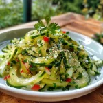 ['Close-up view of a fresh Lauchsalat with vibrant green leeks and garnishes.', 'Side angle of a colorful Lauchsalat showcasing its ingredients, including leeks and herbs.', 'Detailed macro shot of a delicious Lauchsalat, highlighting the texture and freshness.', 'Brightly colored Lauchsalat on a plate, featuring leeks and parsley with a drizzle of olive oil.']