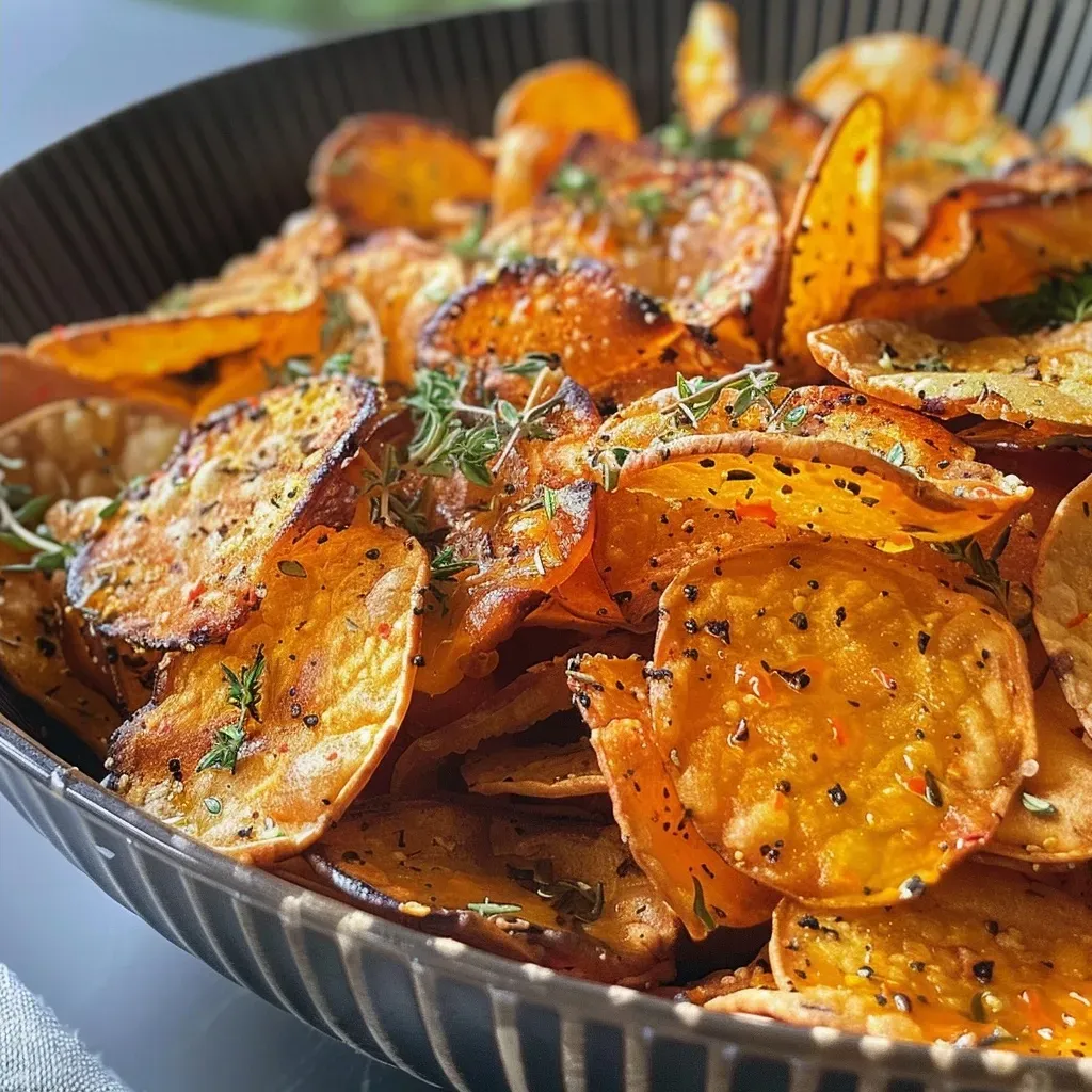 ['Close-up view of homemade lentil chips on a wooden surface.', 'Side view of crispy lentil chips arranged in a bowl.', 'Freshly made lentil chips with a sprinkle of spices, displayed attractively.', 'Detailed photo of golden-brown lentil chips, ready to be served.']