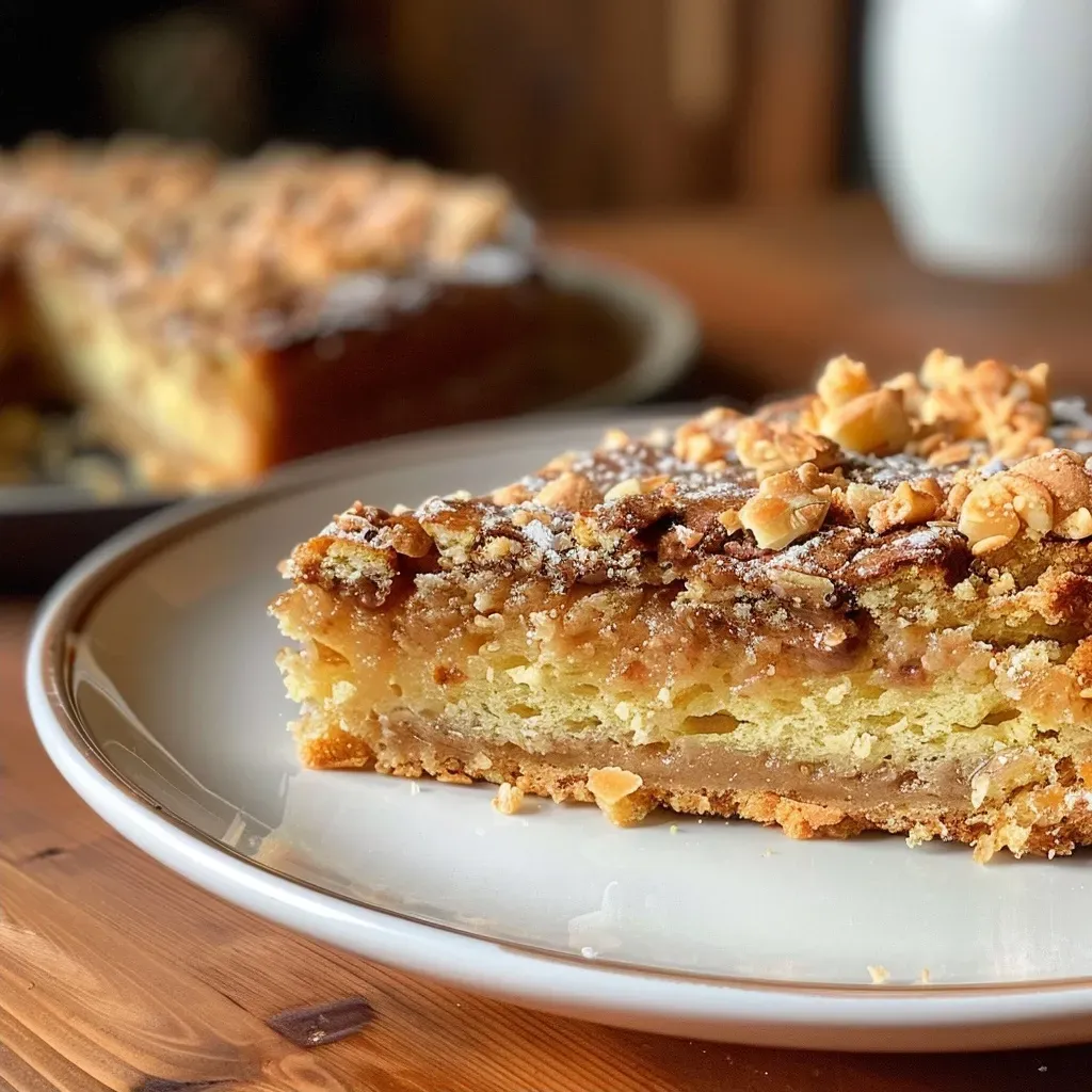 Close-up view of a moist, flourless chestnut cake garnished with powdered sugar.