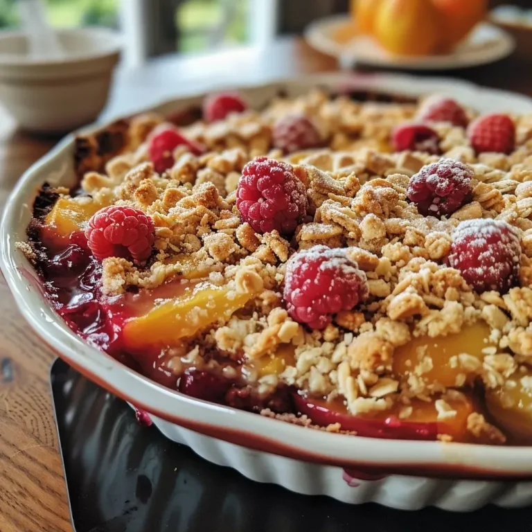 ['Close-up view of a fresh fruit crumble showcasing peach, nectarine, and apricot mix.', 'Side angle of a delicious homemade fruit crumble with golden-brown topping and juicy fruits.', 'Juicy fruit crumble featuring ripe summer fruits, with a crispy crust and buttery texture.', 'Detailed shot of a vibrant fruit crumble, highlighting the colorful fruits and crumbly topping.']