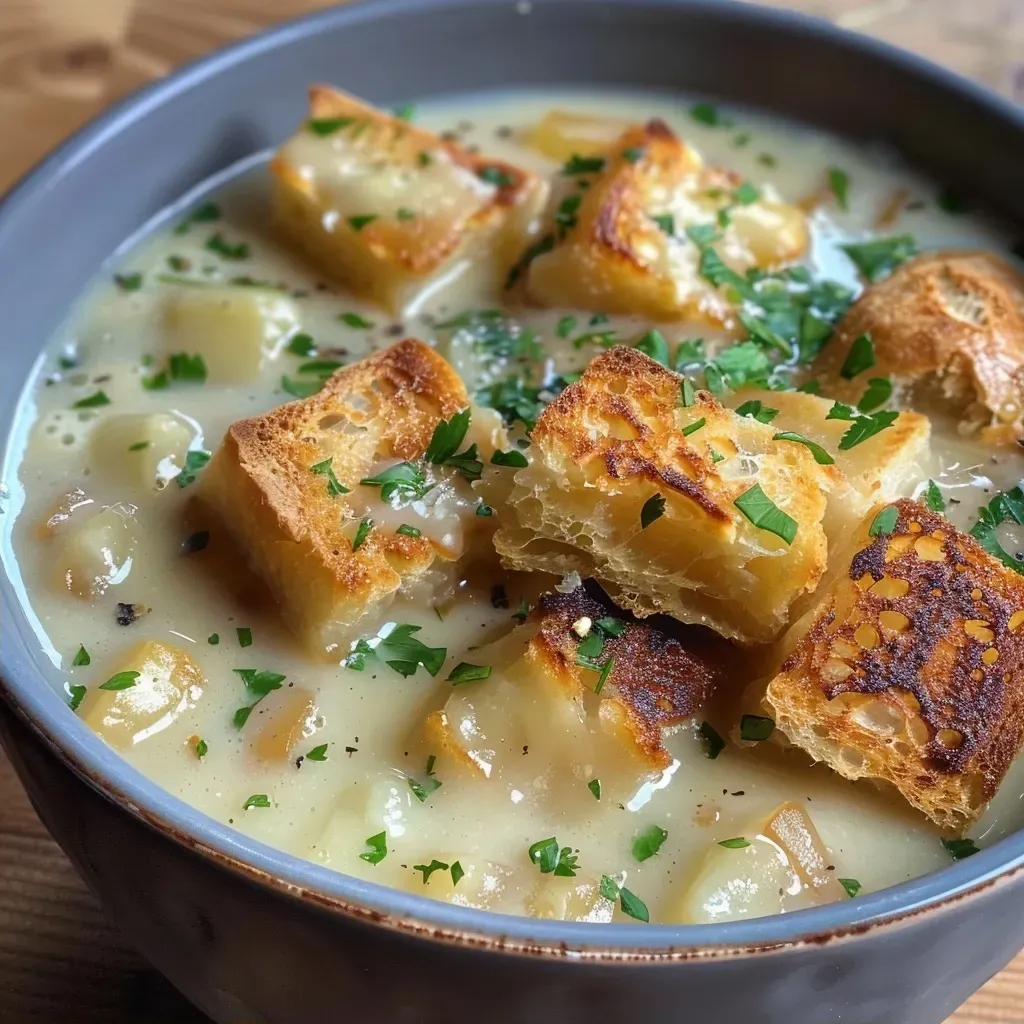 ['Creamy Pastinaken-Birnen-Suppe in a white bowl, garnished with fresh thyme.', 'A close-up view of a bowl of Pastinaken-Birnen-Suppe, showcasing its smooth texture.', 'Side view of a steaming bowl of Pastinaken-Birnen-Suppe with visible pear slices.', 'Delicious creamy soup made from parsnips and pears in a rustic bowl.']
