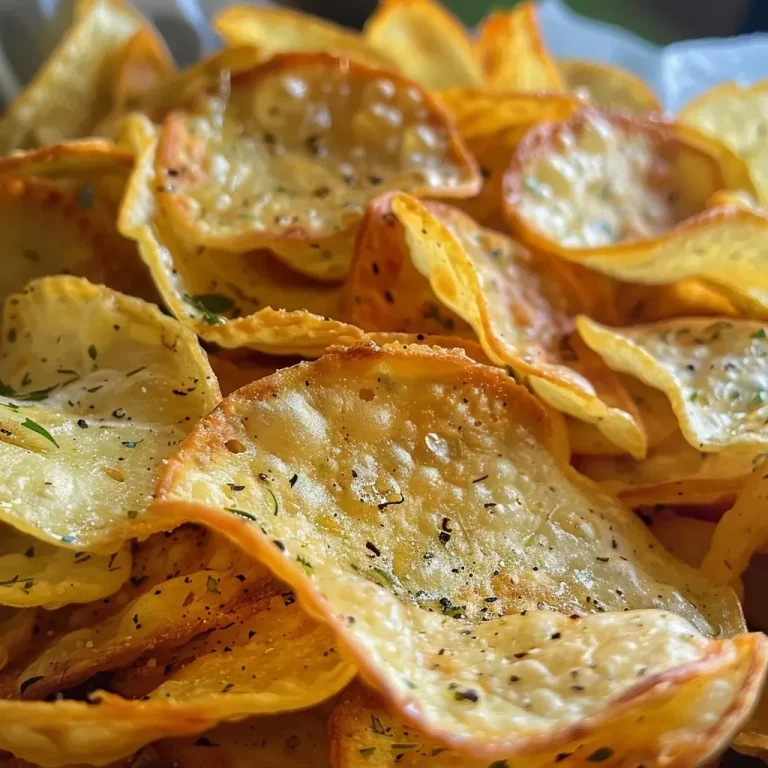 ['Close-up view of golden brown Pastinaken chips on a rustic wooden table.', 'Side angle of crispy Pastinaken chips garnished with herbs, showing texture.', 'Appetizing Pastinaken chips, lightly seasoned, displayed in a bowl.', 'Freshly made Pastinaken chips, crispy and garnished, captured in natural light.']