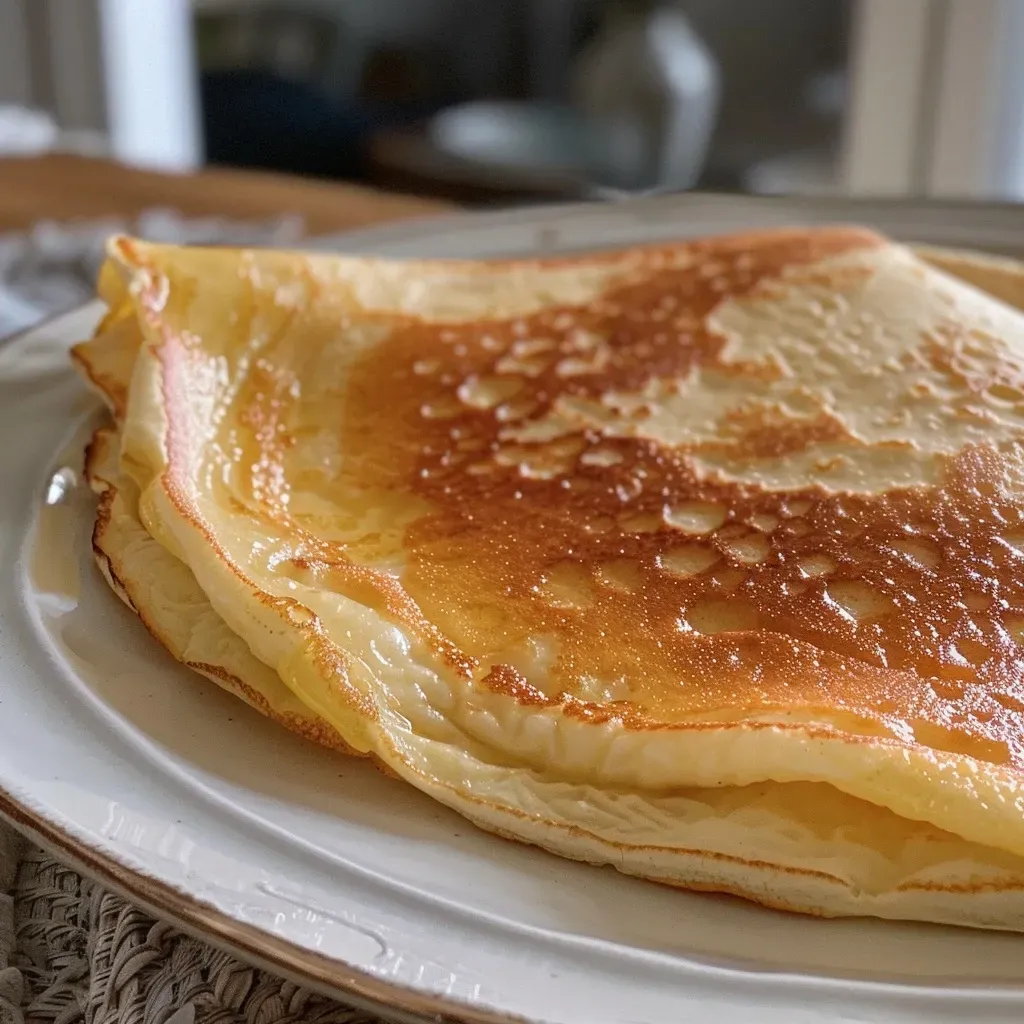 ['Side view of a golden-brown Pfannkuchen on a plate.', 'Close-up of a fluffy Pfannkuchen, showcasing its texture.', 'Deliciously stacked Pfannkuchen with a light sheen.', 'A plate of freshly made Pfannkuchen with a moist appearance.']