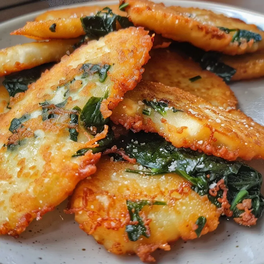 ['Close-up of Pfifferlinge mushrooms with spinach cream sauce on a plate.', 'Juicy Pfifferlinge with green spinach sauce, served in a bowl.', 'Side view of Pfifferlinge topped with creamy spinach sauce and herbs.', 'Delicious plate of Pfifferlinge and spinach cream sauce, garnished and appetizing.']