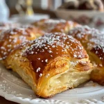 ['Close-up view of Pflaumenmus Zimt Röllchen with a golden-brown crust and a glossy glaze.', 'Side view of delicious Pflaumenmus Zimt Röllchen showcasing creamy filling and a dusting of powdered sugar.', 'Juicy Pflaumenmus Zimt Röllchen, highlighting layers of dough and rich plum filling.', 'Appetizing photo of Pflaumenmus Zimt Röllchen, featuring a sprinkle of cinnamon and powdered sugar on top.']