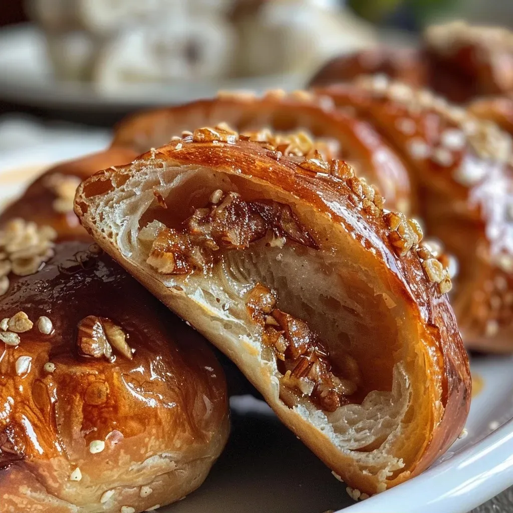 ['Close-up view of Pflaumenmus Zimt Röllchen with a golden-brown crust and a glossy glaze.', 'Side view of delicious Pflaumenmus Zimt Röllchen showcasing creamy filling and a dusting of powdered sugar.', 'Juicy Pflaumenmus Zimt Röllchen, highlighting layers of dough and rich plum filling.', 'Appetizing photo of Pflaumenmus Zimt Röllchen, featuring a sprinkle of cinnamon and powdered sugar on top.']