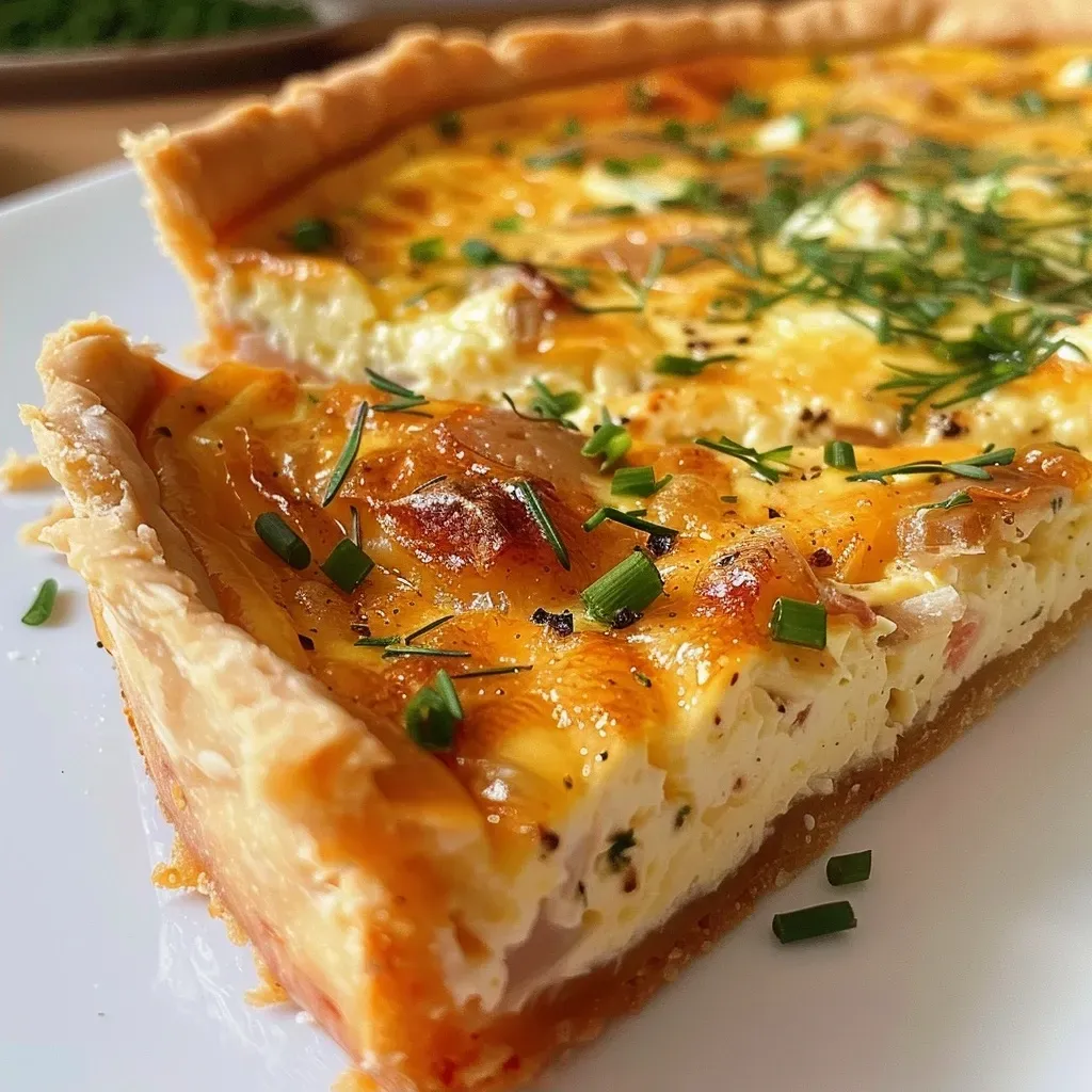 ['Close-up of a slice of protein-rich pumpkin quiche topped with crumbled feta.', 'Side view of a golden brown pumpkin quiche with visible ingredients including feta and herbs.', 'Detailed image of a savory pumpkin quiche, highlighting its texture and rich toppings.', 'A freshly baked slice of pumpkin quiche garnished with seeds on a white plate.']