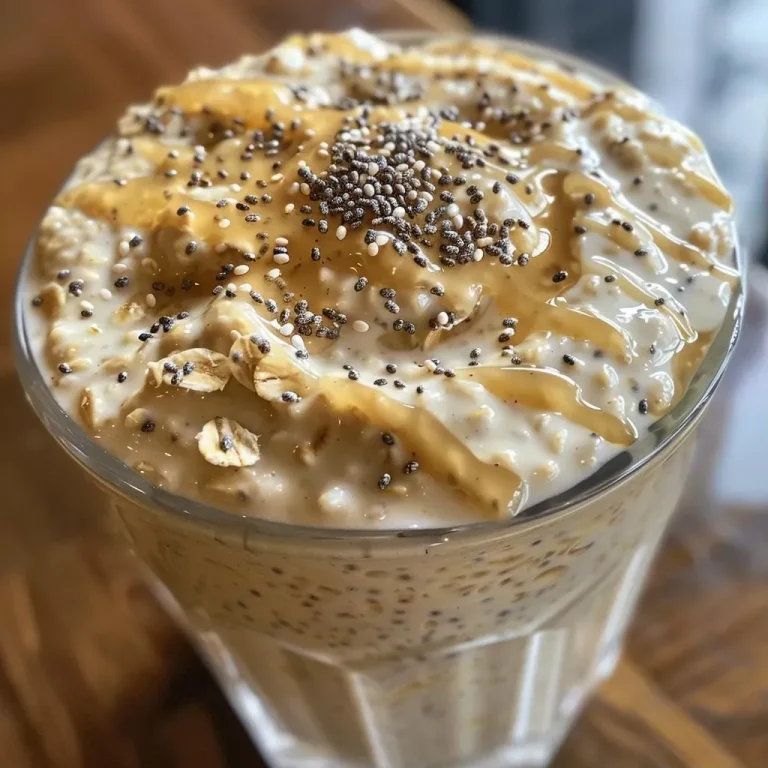 ['Close-up of creamy overnight oats topped with chia seeds and maple syrup.', 'Side view of protein-rich overnight oats in a glass jar with a spoon beside it.', 'Delicious protein-packed overnight oats with Greek yogurt and oats visible.', 'Garnished bowl of overnight oats featuring oats, chia seeds, and a drizzle of honey.']