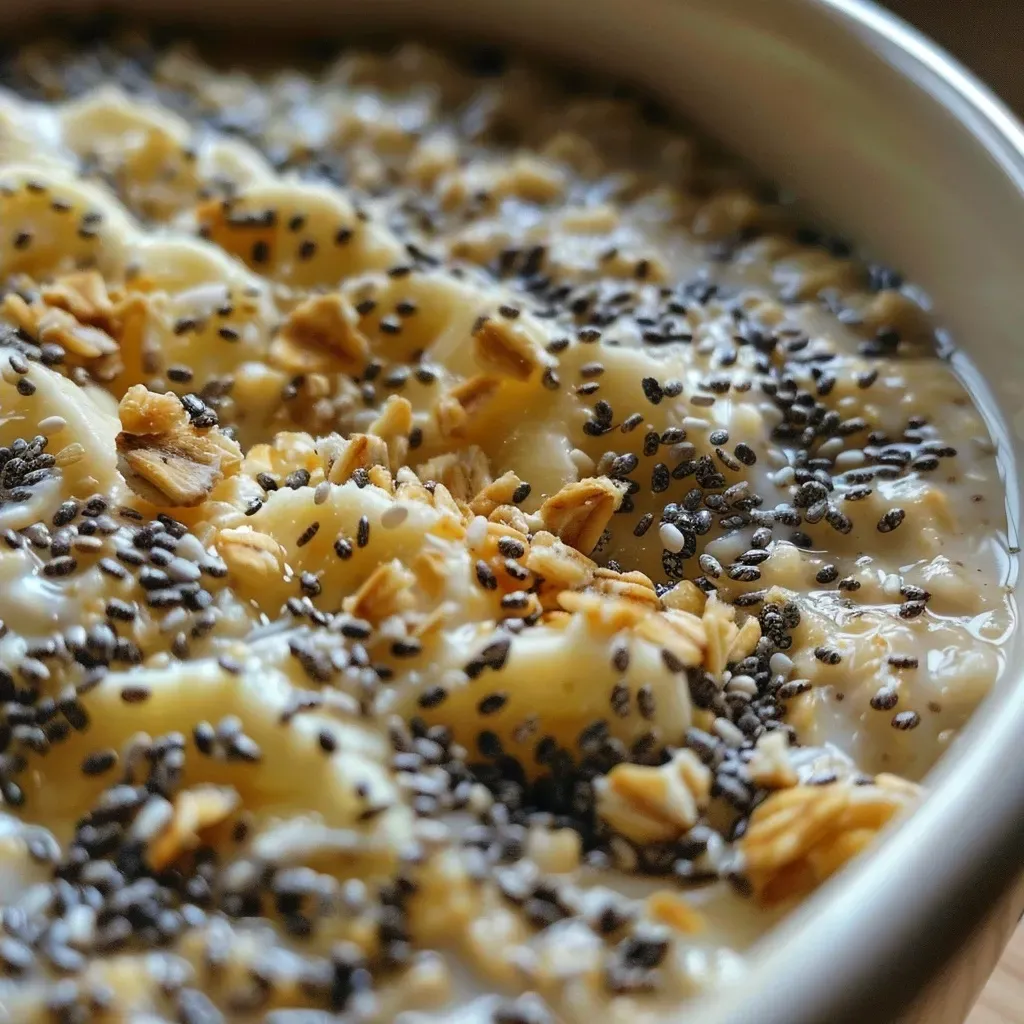 ['Close-up of creamy overnight oats topped with chia seeds and maple syrup.', 'Side view of protein-rich overnight oats in a glass jar with a spoon beside it.', 'Delicious protein-packed overnight oats with Greek yogurt and oats visible.', 'Garnished bowl of overnight oats featuring oats, chia seeds, and a drizzle of honey.']