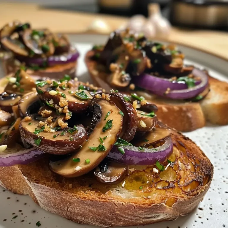 ['Close-up of high-protein vegan toasts topped with mushrooms and caramelized onions.', 'Side view of vibrant and colorful toast with visible mushrooms and herbs.', 'Juicy vegan toast featuring golden caramelized onions and a sprinkle of parsley.', 'Deliciously arranged butter bean and mushroom toast garnished with chili flakes.']