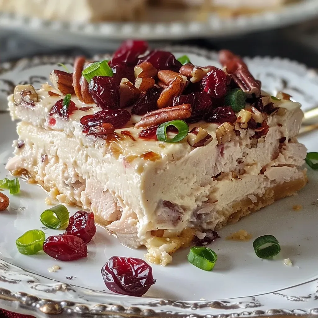 Close-up view of turkey roll-ups with cranberry and pecans on a white plate.